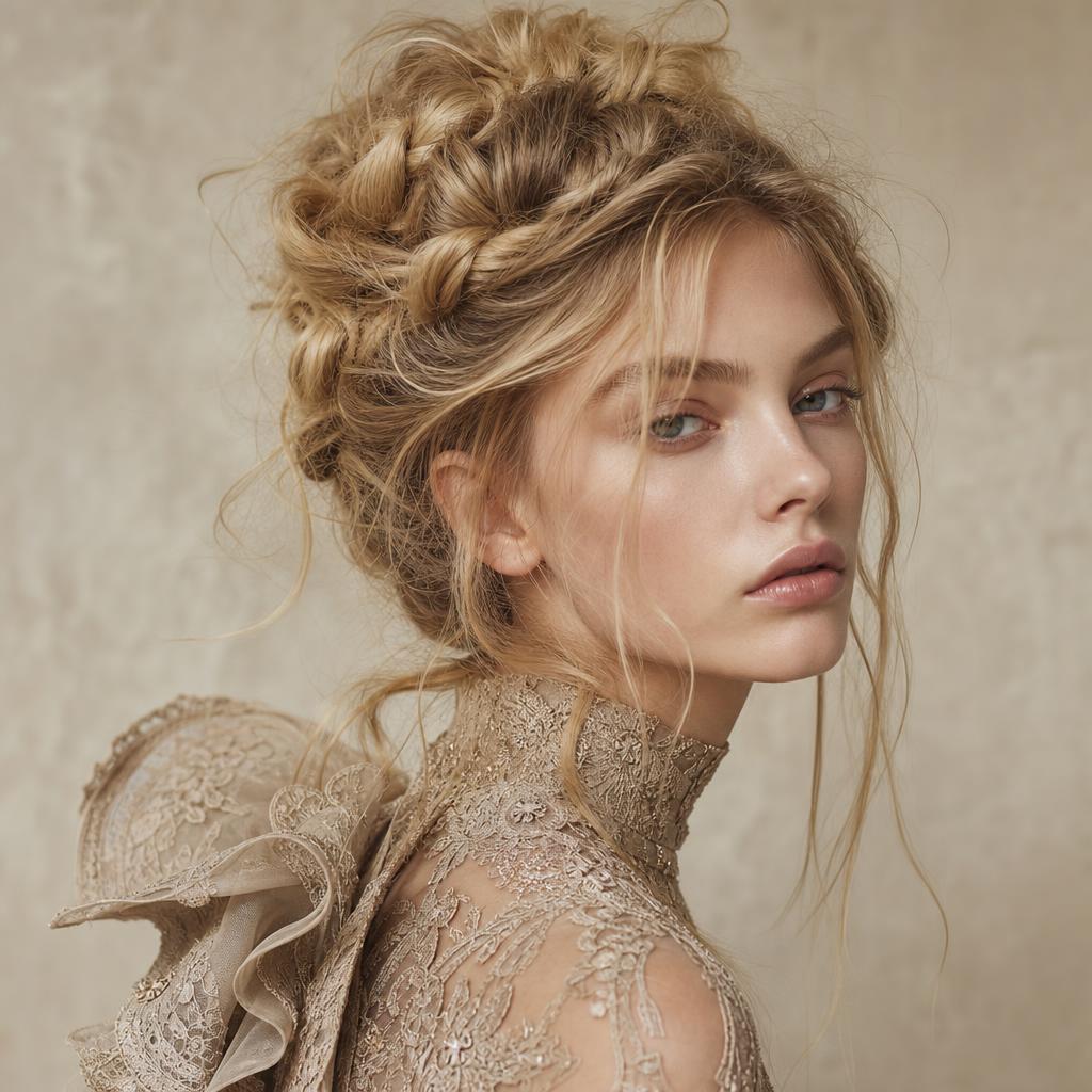 Editorial textured updo styled for a fashion shoot