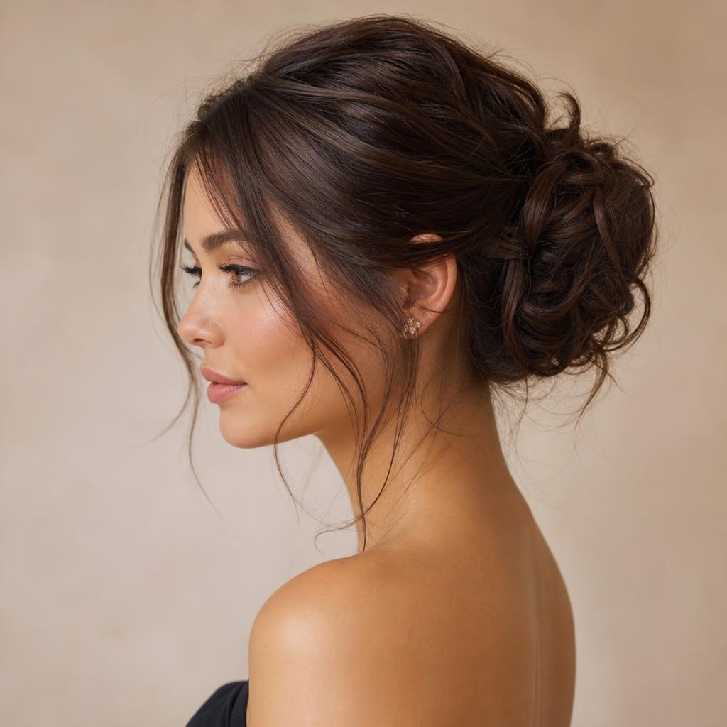 Soft textured low updo styled for an event